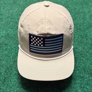 Greyson Clothiers Snap-Back Rope Hat with American Flag Wolf Patch (Light Beige)